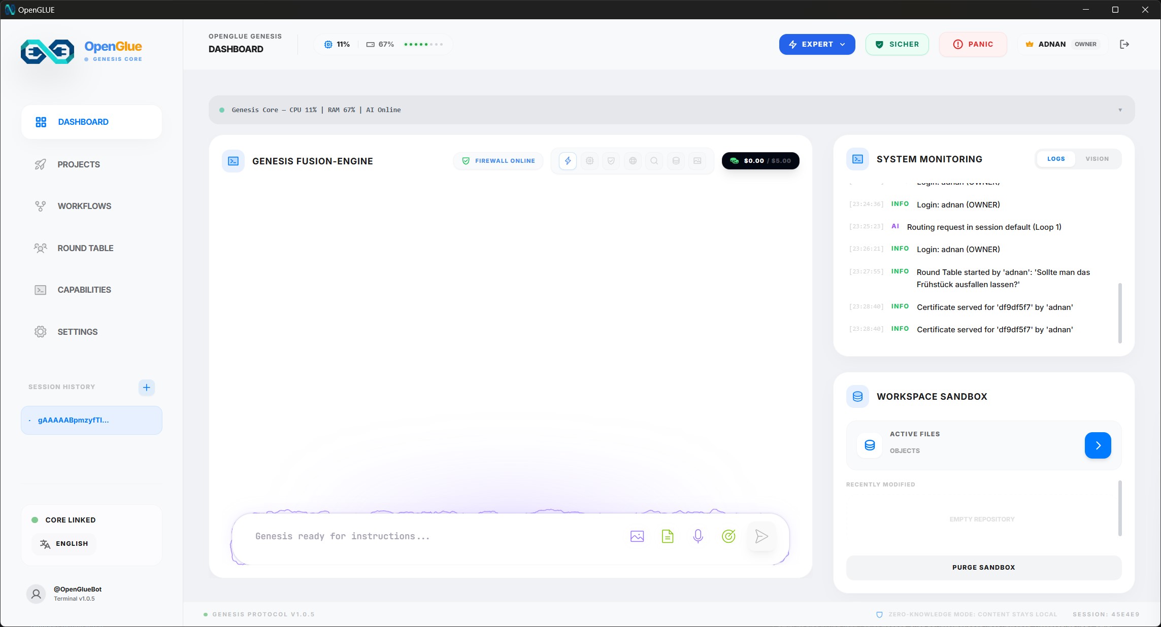 OpenGlue Dashboard